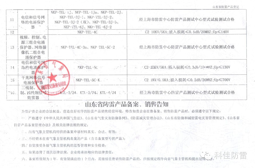 【科佳防雷】防雷產(chǎn)品全國各省的備案證書(圖6)